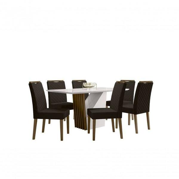 Conjunto Mesa 1,60m 6 Cad Imbuia/off White/amendoa Café