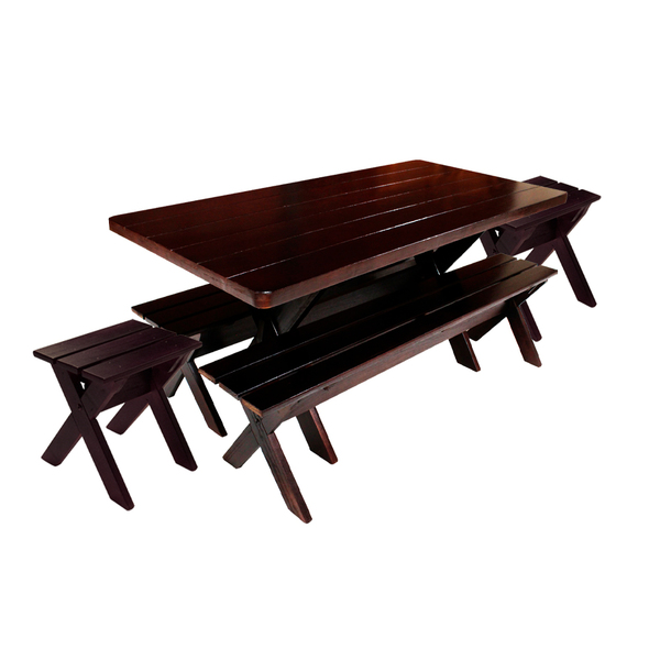 Conjunto Mesa 1,6m E 2 Bancos E 2 Banquetas Sem Encosto Madei
