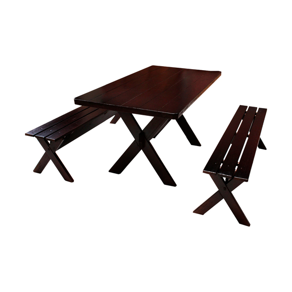 Conjunto Mesa 1,6m E 2 Bancos Sem Encosto Madeira Maciça Euca