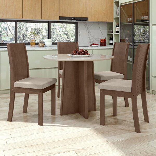 Conjunto Mesa 100cm Tampo Mdf/vidro 4 Cadeiras Athenas Móveis