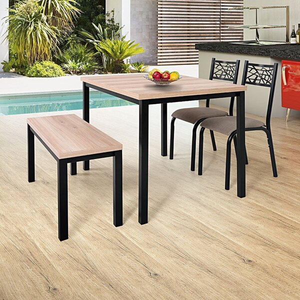 Conjunto Mesa 110x72cm 1 Banco Mega 2 Cadeiras Jade  Preto/li