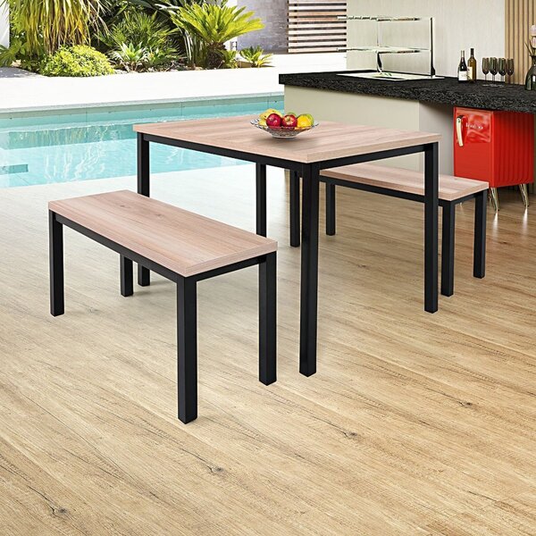 Conjunto Mesa 110x72cm 2 Bancos Mega  Preto/carvalho Montreal