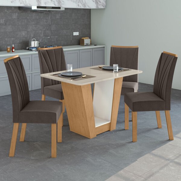 Conjunto Mesa 120cm Apogeu Com Vidro E 4 Cadeiras Apogeu Amên