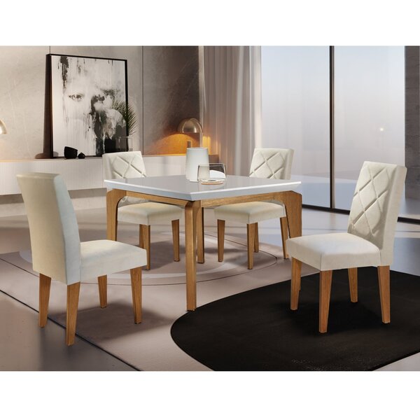 Conjunto Mesa 120cm Canto Reto Dublin E 4 Cadeiras Irlanda Ve