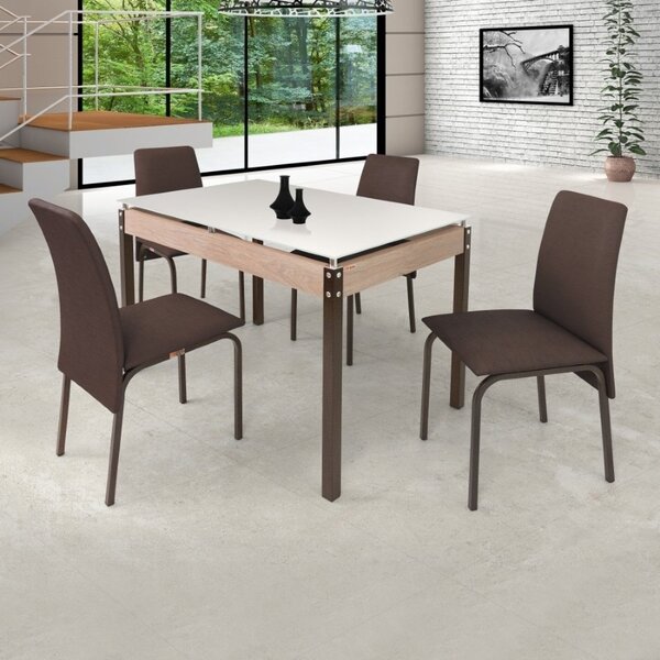 Conjunto Mesa 120cm Tampo Em Vidro 4 Cadeiras Barcelona  Bron
