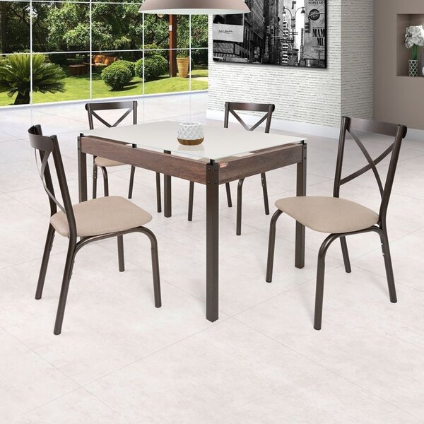 Conjunto Mesa 120cm Tampo Em Vidro Com 4 Cadeiras Karina  Bro