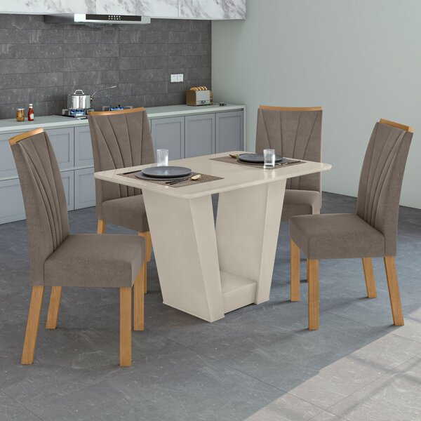 Conjunto Mesa 120cm Tampo Mdf/vidro 4 Cadeiras Apogeu Móveis