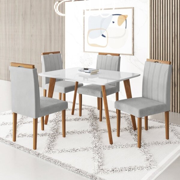 Conjunto Mesa 120x80 Com 4 Cadeiras Fortaleza Uno Off White/m