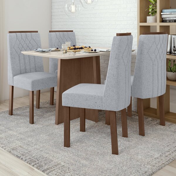 Conjunto Mesa 120x80cm Tampo Mdf/vidro Celebrare 4 Cadeiras E