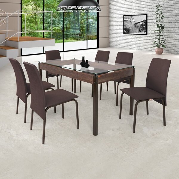 Conjunto Mesa 140cm Tampo Em Vidro Com 6 Cadeiras Barcelona