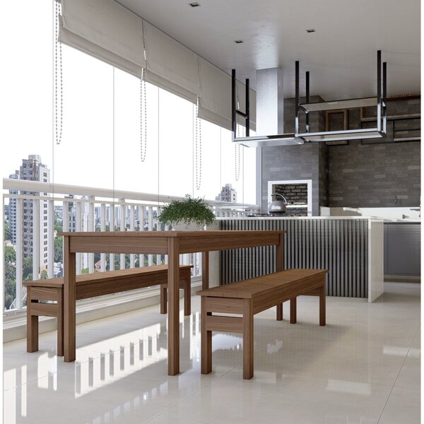 Conjunto Mesa 160cm 2 Bancos Em Madeira Maciça Ultron Madeira