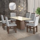 Conjunto Mesa 160x82cm E 6 Cadeiras Madeira Maciça Tabaco/lin