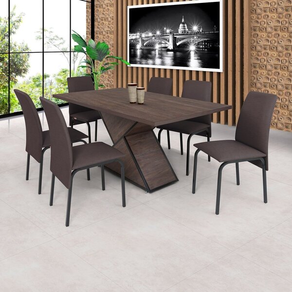 Conjunto Mesa 160x90cm Tampo Bp 6 Cadeiras Barcelona  Preto/l