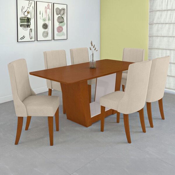Conjunto Mesa 170cm Apogeu Tampo Mdf No Glass Com 6 Cadeiras