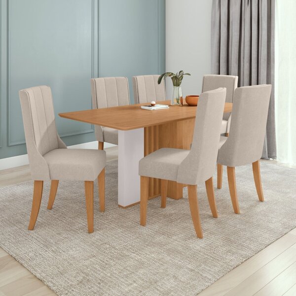 Conjunto Mesa 170cm Astrid Tampo Mdf No Glass E 6 Cadeiras Ce
