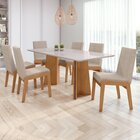 Conjunto Mesa 170cm Celina Com Vidro E 6 Cadeiras Atla Amêndo