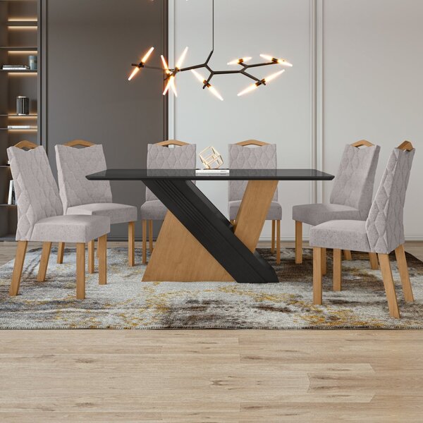 Conjunto Mesa 170cm Tampo Mdf/vidro 6 Cadeiras Vênus Móveis L