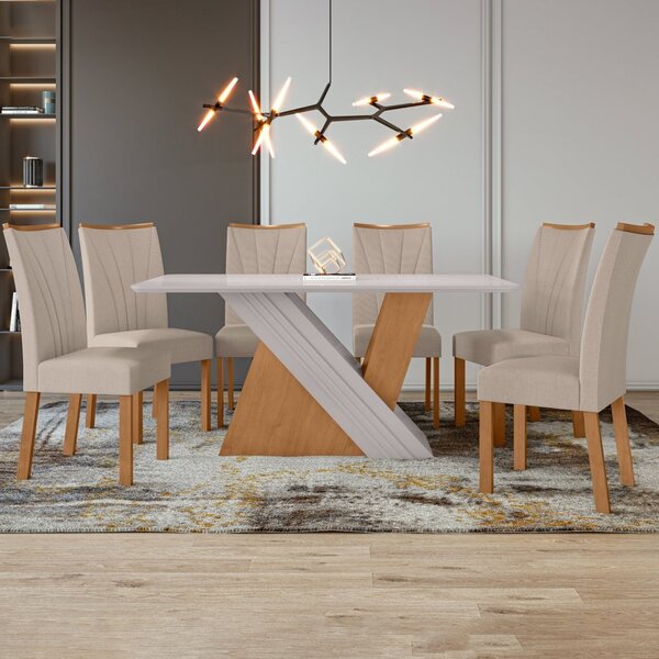 Conjunto Mesa 170cm Venus Com Vidro E 6 Cadeiras Apogeu Amênd