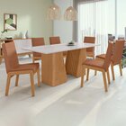 Conjunto Mesa 180cm Luxor Com Vidro E 6 Cadeiras Atla Amêndoa