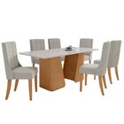 Conjunto Mesa 180cm Luxor Com Vidro E 6 Cadeiras Celina Amênd