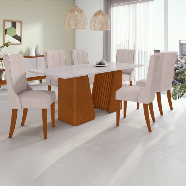 Conjunto Mesa 180cm Luxor Com Vidro E 6 Cadeiras Celina Frass