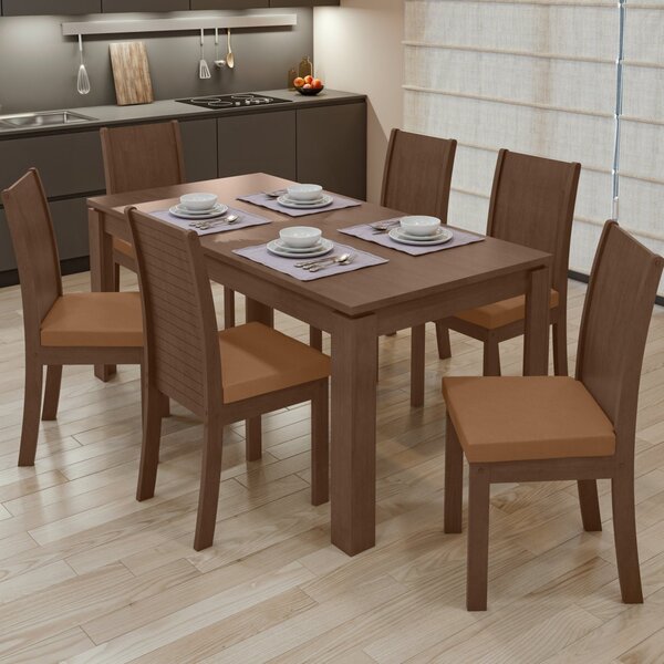 Conjunto Mesa 180x90cm Tampo Mdp 6 Cadeiras Athenas Móveis Lo
