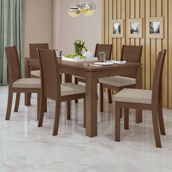 Conjunto Mesa 180x90cm Tampo Mdp 6 Cadeiras Athenas Móveis Lo
