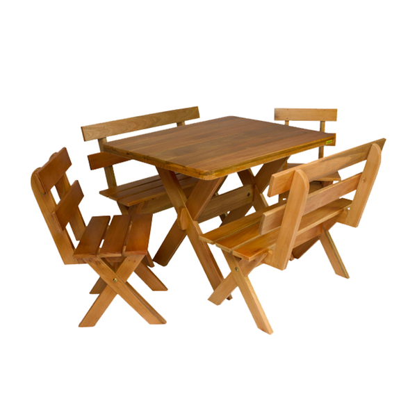 Conjunto Mesa 1m 2 Bancos E 2 Cadeiras Madeira Maciça Eucalip