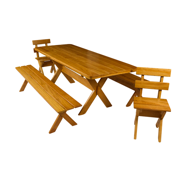 Conjunto Mesa 2,5m 2 Bancos Sem Encosto E 2 Cadeiras Madeira