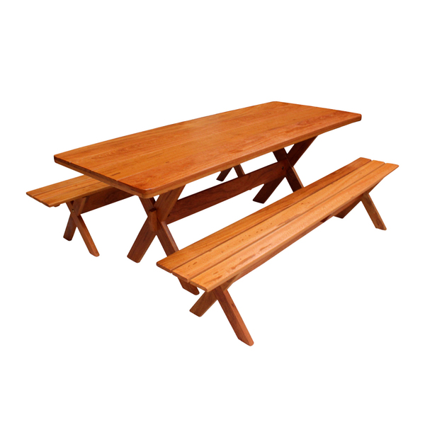 Conjunto Mesa 2,5m E 2 Bancos Sem Encosto Madeira Maciça Ange