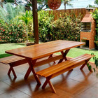 Conjunto Mesa 2,5m E 2 Bancos Sem Encosto Madeira Maciça Euca