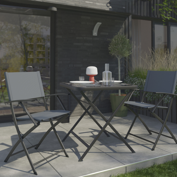 Conjunto para Jardim Mesa com 2 Cadeiras 72x70x70cm Aço Cinza Chumbo Emys Naterial