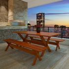 Conjunto Mesa 2m 2 Bancos Sem Encosto Madeira Maciça Angelim