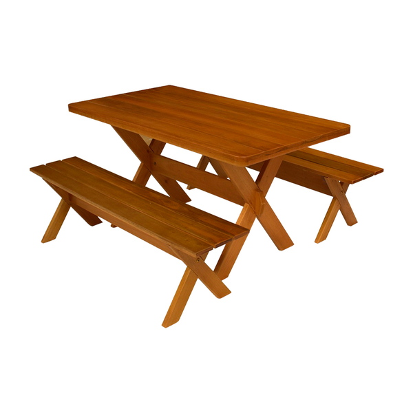 Conjunto Mesa 2m E 2 Bancos Sem Encosto Madeira Maciça Eucali