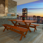 Conjunto Mesa 3m E 2 Bancos Sem Encosto Madeira Maciça Angelim