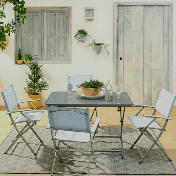 Conjunto para Jardim Mesa com 4 Cadeiras 72x70x110cm Aço Branco Emys Naterial