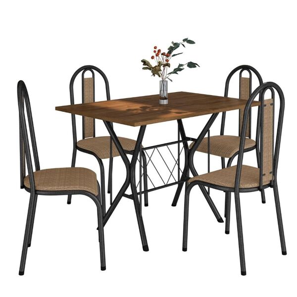 Conjunto Mesa 4 Cadeiras Bruna 058 Rattan Cromo Preto 91 Cm