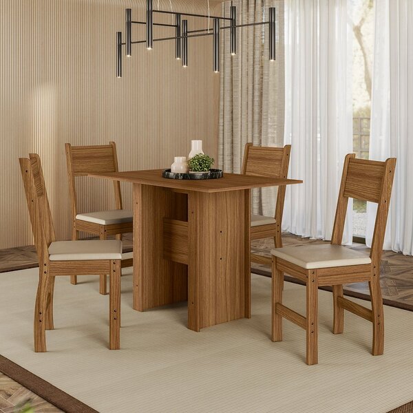 Conjunto Mesa 4 Cadeiras Milano Poliman Carvalho/savana
