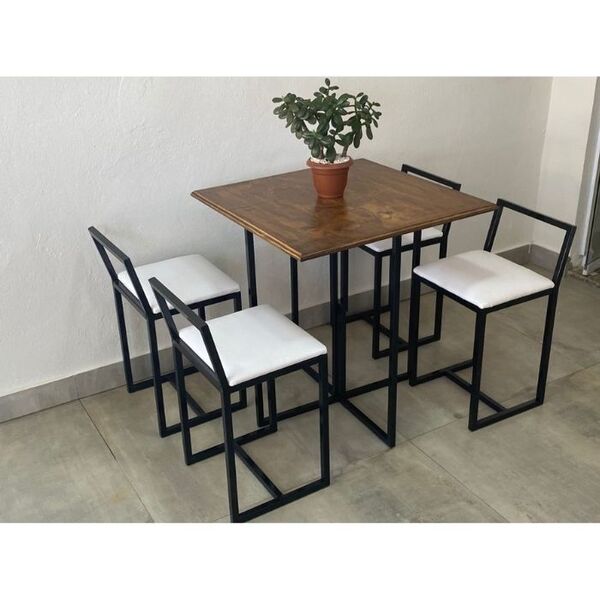 Conjunto Mesa 4 Cadeiras Pequena Estofado Branco Industrial P