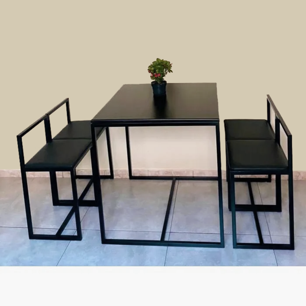 Conjunto Mesa 4 Cadeiras Pequena Estofado Preto Industrial Bl