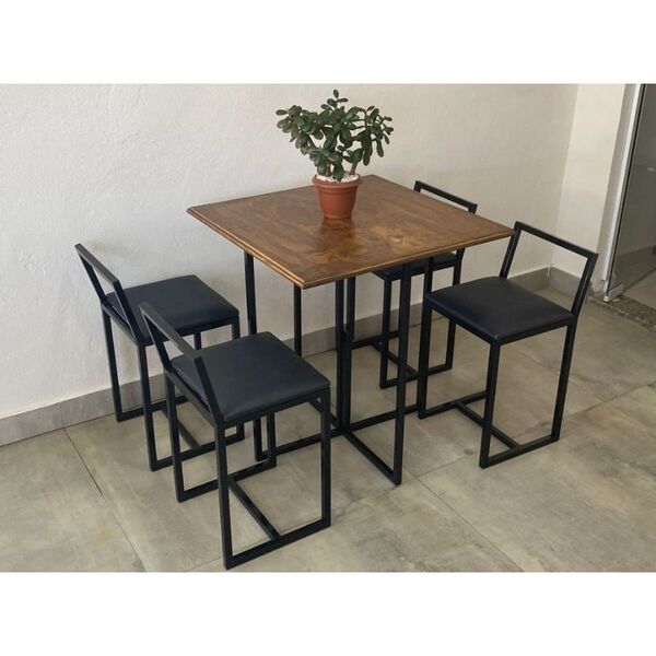 Conjunto Mesa 4 Cadeiras Pequena Estofado Preto Industrial Pr