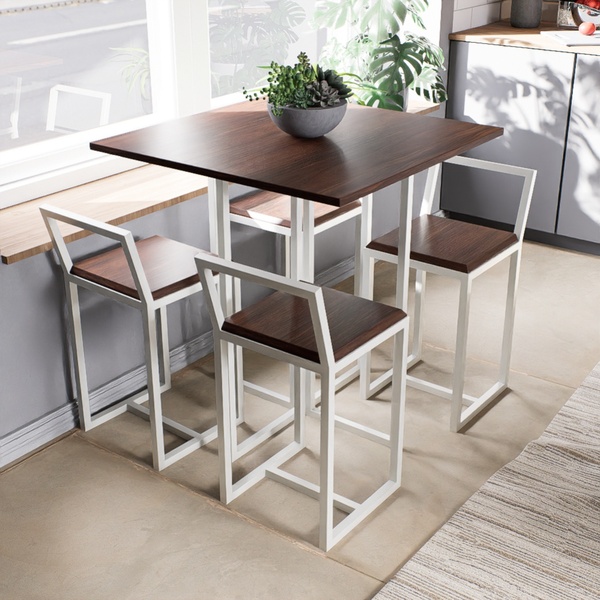 Conjunto Mesa 4 Cadeiras Pequena Imbuia Industrial White