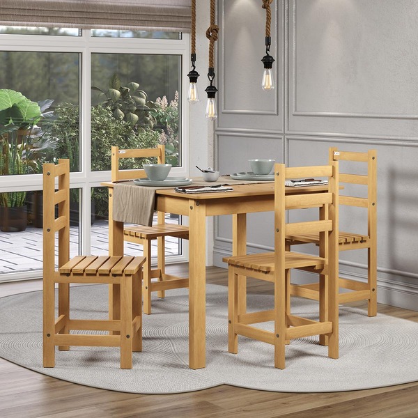 Conjunto Mesa 90cm Com 4 Cadeiras Madeira Pinus E Mdf Freijó