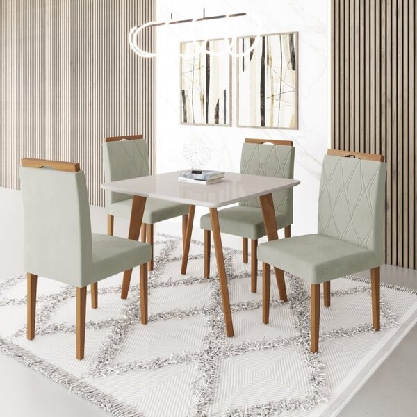 Conjunto Mesa 90x90 Com 4 Cadeiras Fortaleza Uno Off White/me