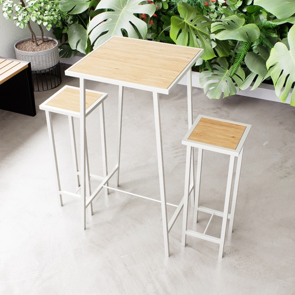 Conjunto Mesa Alta Bar Bistrô 2 Bancos Pinus Botequim Industr