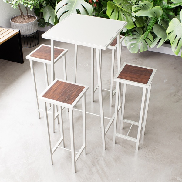 Conjunto Mesa Alta Bar Bistrô Branca 4 Bancos Imbuia Botequim