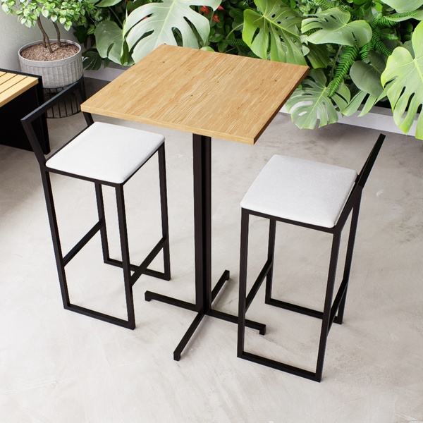 Conjunto Mesa Alta Bar Bistrô Quadrada Pinus 2 Banquetas Conf