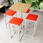 Conjunto Mesa Alta Bar Bistrô Quadrada Pinus 4 Bancos Estofad