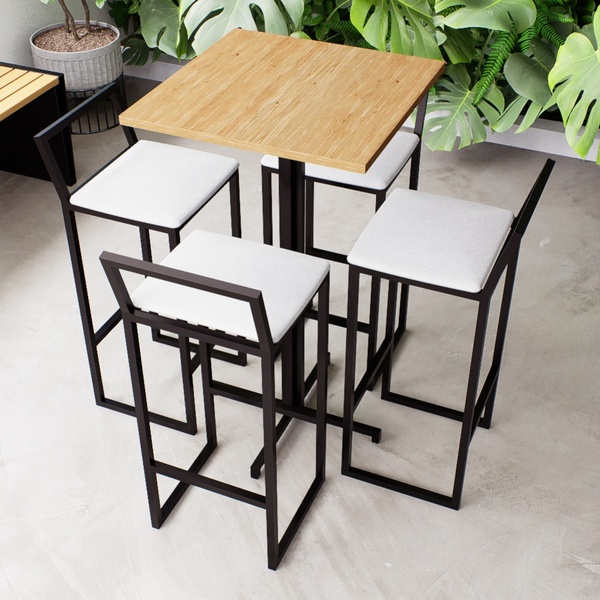 Conjunto Mesa Alta Bar Bistrô Quadrada Pinus 4 Banquetas Conf