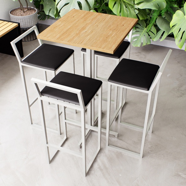 Conjunto Mesa Alta Bar Bistrô Quadrada Pinus 4 Banquetas Conf